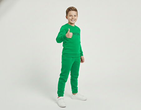 3 İplik Garson Şardonlu Kabartmalı Baskı Yeşil Kombin 3