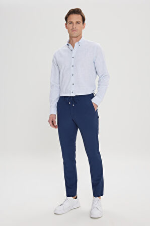 Slim Fit Dar Kesim Beli Bağlamalı Yan Cep Gofre Desenli Pantolon