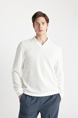 DeFacto Regular Fit Polo Yaka Jakarlı Triko Sweatshirt A9785AX24AUWT32