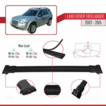 Land Rover Freelander 2 (L359) 2007-2015 Arası ile Uyumlu FLY Model Ara Atkı Tavan Barı Siyah 2 Adet