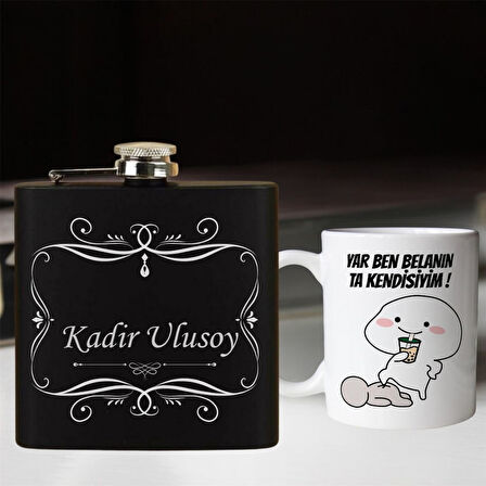 Kişiye Özel Cep Matarası ve Yar Ben Belanın Ta Kendisiyim Kupa Bardak Hediye Seti