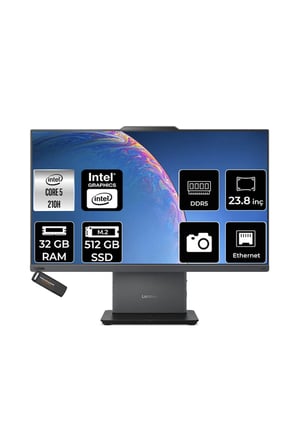 Thinkcentre Neo 50A Core 5 210H 32GB RAM 512GB SSD 23.8" FHD FreeDOS 12SC004VTRP317 All In One Bilgisayar + Per4 USB