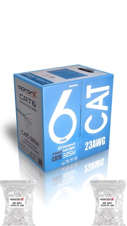 apronx Cat6 23AWG 305 Metre 0,50mm Gri UTP Kablo + 200 Adet EZ Jak
