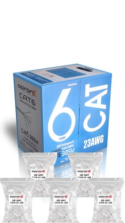 apronx Cat6 23AWG 305 Metre 0,50mm Gri UTP Kablo +500 Adet EZ Jak