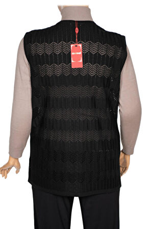 Hesna Kadın Gökçe Triko Ajurlu Boncuklu Cepli Siyah Yelek