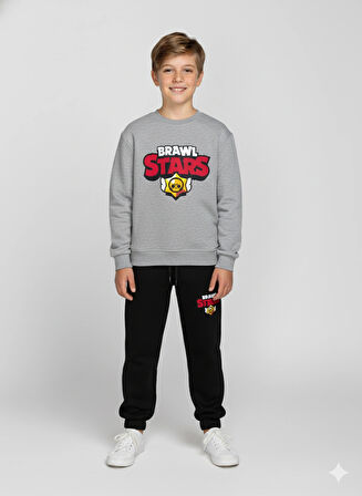 3 İplik Çocuk Eşofman Takımı  Gri Siyah Kombin