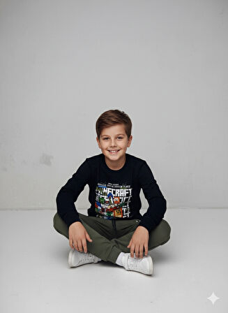 3 İplik Çocuk Eşofman Takımı Turuncu Siyah Kombin 2