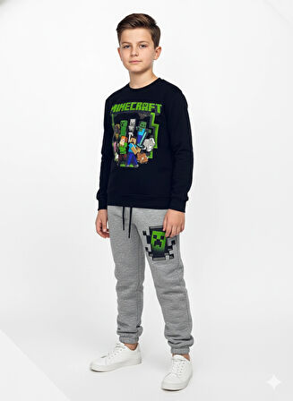 3 İplik Çocuk Eşofman Takımı Yeşil Lacivert Kombin 2