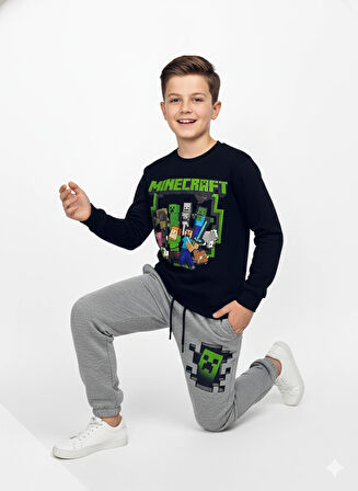 3 İplik Çocuk Eşofman Takımı Yeşil Lacivert Kombin 2