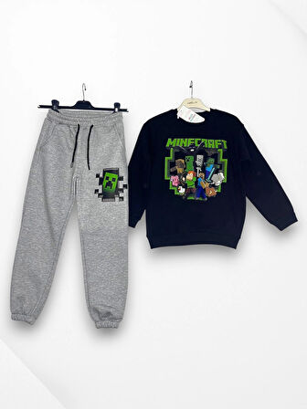 3 İplik Çocuk Eşofman Takımı Yeşil Lacivert Kombin 2