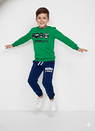 3 İplik Çocuk Eşofman Takımı Yeşil Lacivert Kombin 3