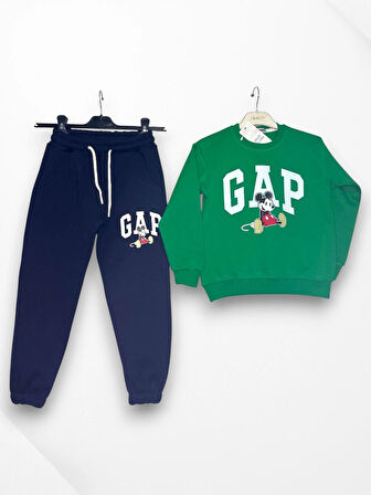 3 İplik Çocuk Eşofman Takımı Siyah Gri Kombin