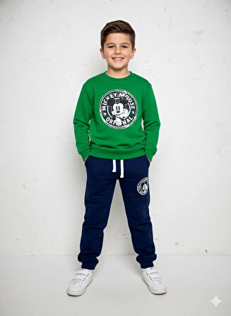 3 İplik Çocuk Eşofman Takımı Siyah Yeşil Kombin