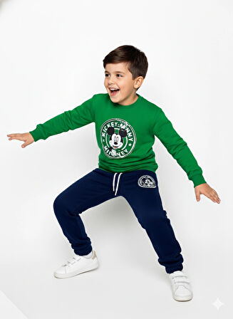 3 İplik Çocuk Eşofman Takımı Siyah Yeşil Kombin