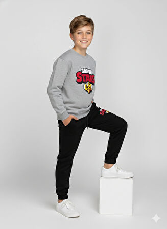 3 İplik Garson Eşofman Takımı  Gri Siyah Kombin