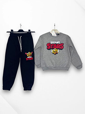 3 İplik Garson Eşofman Takımı  Gri Siyah Kombin