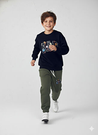 3 İplik Garson Eşofman Takımı Siyah Haki Yeşil Kombin