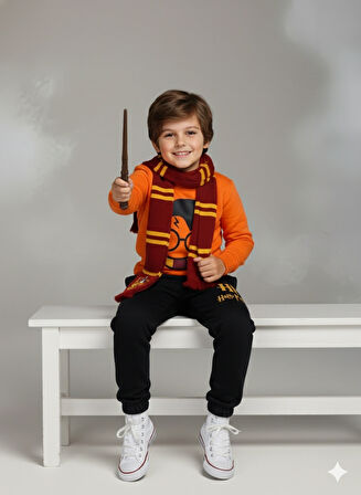 3 İplik Garson Eşofman Takımı Turuncu Siyah Kombin