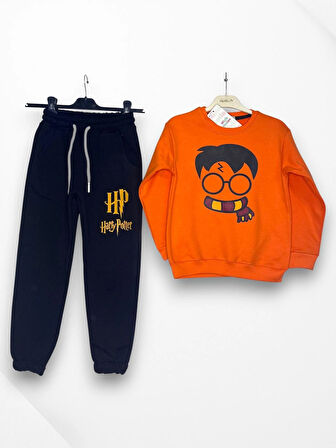 3 İplik Garson Eşofman Takımı Turuncu Siyah Kombin