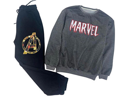 2 İplik  Çocuk Eşofman Takımı Füme Siyah Kombin