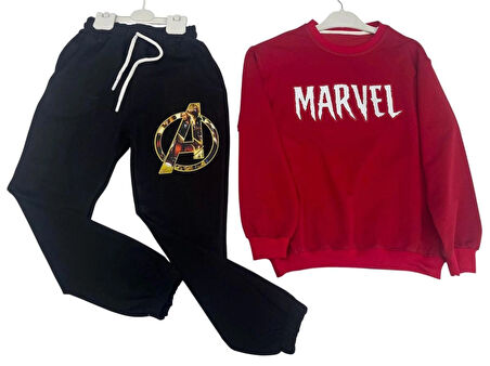 2 İplik  Çocuk Eşofman Takımı Kırmızı Siyah Kombin