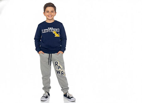 2 İplik  Çocuk Eşofman Takımı Lacivert Gri Kombin