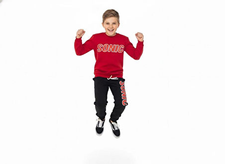 2 İplik  Çocuk Eşofman Takımı Kırmızı Siyah Kombini