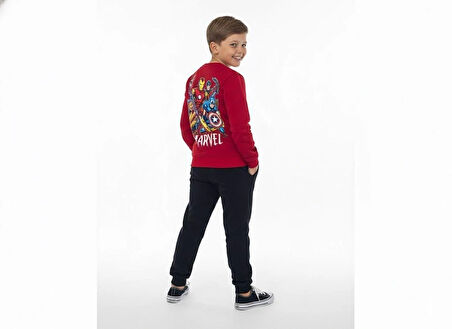 2 İplik  Garson Eşofman Takımı Kırmızı Siyah Kombin