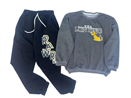 2 İplik  Garson Eşofman Takımı Füme Siyah Kombin 2