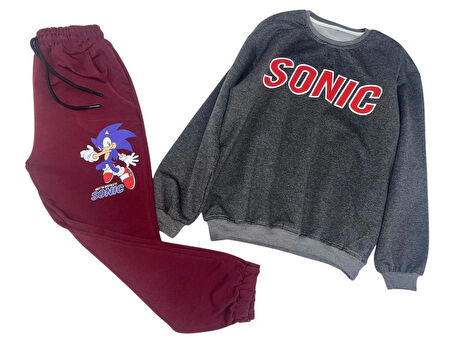 2 İplik  Garson Eşofman Takımı Füme Kırmızı Kombin