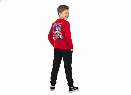 2 İplik  Eşofman Takımı Kırmızı Siyah Kombin