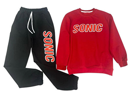 2 İplik Eşofman Takımı Kırmızı Siyah Kombin