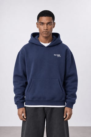 Erkek Carpet Patch Detaylı Oversize Hoodie Lacivert