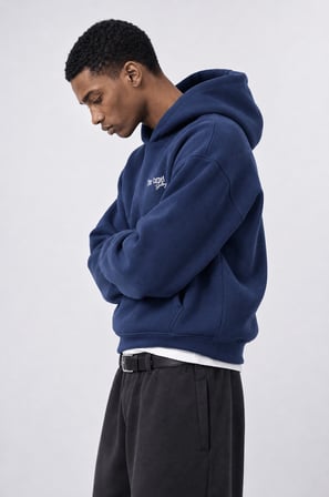 Erkek Carpet Patch Detaylı Oversize Hoodie Lacivert