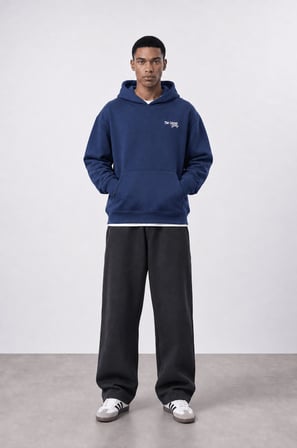 Erkek Carpet Patch Detaylı Oversize Hoodie Lacivert