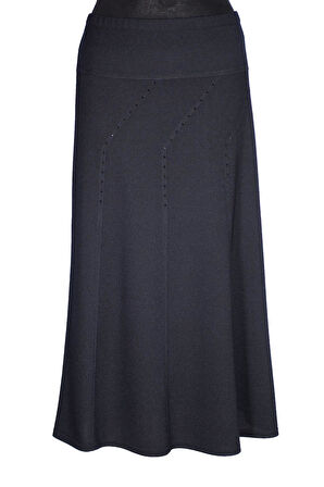 Hesna Kadın Seher Kışlık Büyük Beden Taşlı Astarsız Latikli Lacivert Etek