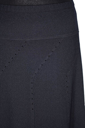 Hesna Kadın Seher Kışlık Büyük Beden Taşlı Astarsız Latikli Lacivert Etek