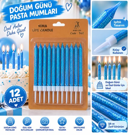 🎂 Mavi Simli Doğum Günü Pasta Mumları 