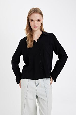 DeFacto Regular Fit Basic Düz Düğmeli Uzun Kollu Gömlek N2518AZ24AUBK81
