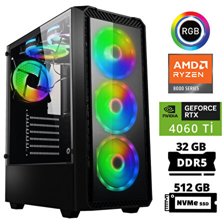 Xaser Delux X23 Ryzen 5 8400F 32GB DDR5 Ram 512GB M.2 NVMe SSD 8GB RTX4060 Ti Masaüstü Oyuncu Bilgisayarı