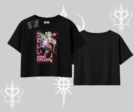 Oversize Crop Tshirt Anime Kawaii Japon Kız Desenli