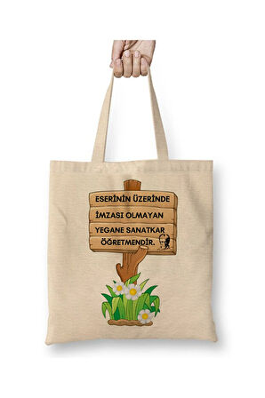 Öğretmenler Günü Öğretmene Hediye Atatürk Söz Beyaz Bez Çanta Uzun Saplı Alışveriş Çantası