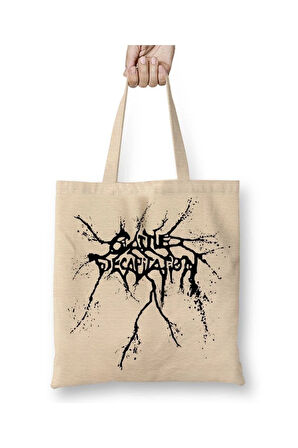 Cattle Decapitation Metal Beyaz Bez Çanta Uzun Saplı Alışveriş Çantası Plaj Çantası