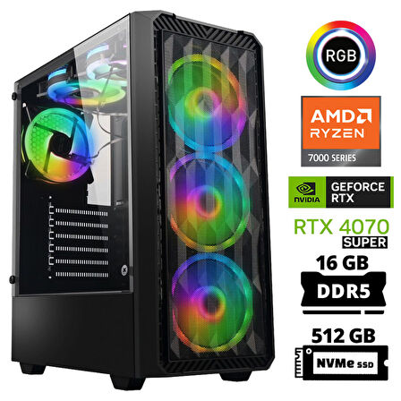 Xaser Delux X35 Ryzen 5 7500F 16GB DDR5 Ram 512GB M.2 NVMe SSD 12GB RTX4070 SUPER Masaüstü Oyuncu Bilgisayarı