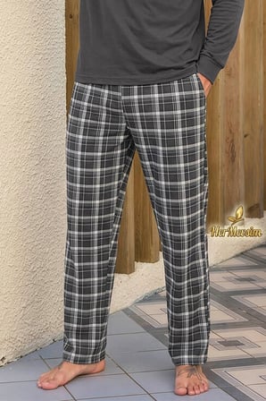 Aydoğan Erkek Pijama Takımı %100 Pamuk Süprem Patlı Yaka Uzun Kol Koyu Gri Tuna 260537