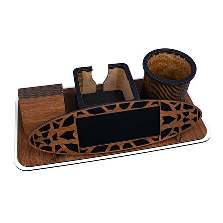 Kişiye Özel Logolu Ahşap Masa Üstü İsimlik | Kalemlik ve Kartvizitlikli