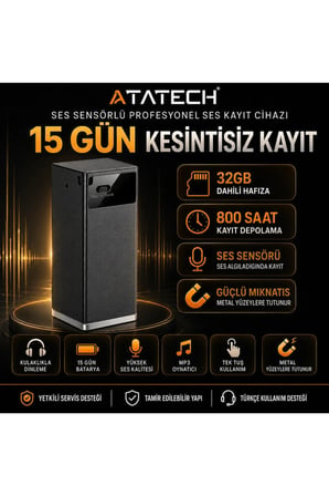 32GB Hafızalı Mini Diktafon 800 Saat Depolama Kapasiteli 15 Gün Bataryalı Mıknatıslı