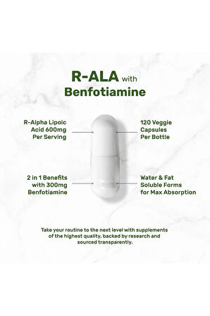 R Alpha Lipoic Acid 600mg with Benfotiamine 300mg Per Serving, 120 Veggie Capsules