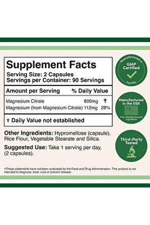 Magnesium Citrate 800 mg 180 Dietary supplement