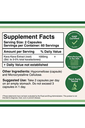 Kava Kava Extract 1000 mg 120 Kapsül 